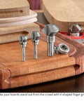 Top Notch Carbide Tipped V Groove Finger Grip Router Bit One Half Inch Shank on wooden cutting board, ideal for thick boards.