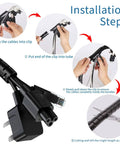 Installation steps for using 2 Inch Desk Grommet Kit With Bi Metal Hole Saw, 50mm Hole Cover, Cord Wrap, And 2M Cable Sleeve Organizer.