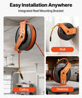 Professional Grade Retractable Air Hose Reel Half Inch By Fifty Feet Solid Rubber Compressor Line mounted on ceiling with 50ft hose