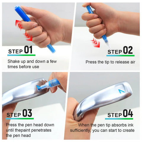 Instructions for using 9 Piece Golf Club Paint Pens And Markers For Filling In Customizing And Renovating Your Clubs And DIY Golf Balls