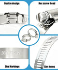 Heavy Duty 225 Piece Hose Clamp Kit 304 Stainless Steel Adjustable 1/4 Inch To 3-3/4 Inch Worm Gear Clamps features
