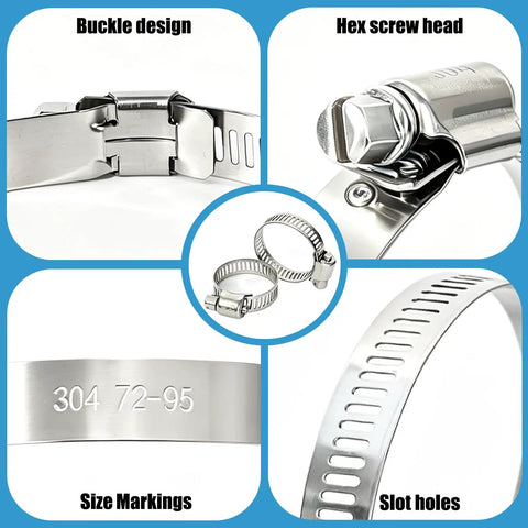 Heavy Duty 225 Piece Hose Clamp Kit 304 Stainless Steel Adjustable 1/4 Inch To 3-3/4 Inch Worm Gear Clamps features