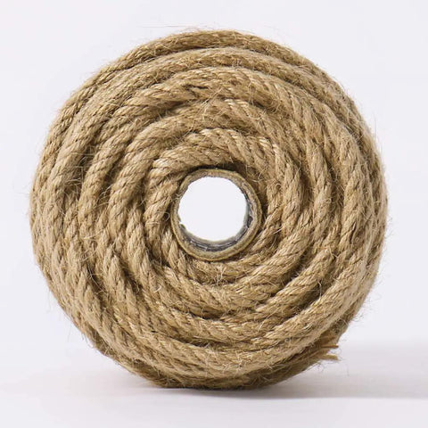 Front view of a spool of 5mm Jute Rope 100 Feet 4-Ply Twisted Beefy Heavy Duty Thick Twine For Gardening Crafting Bundling Cat Scratching Posts