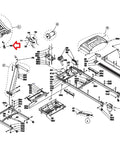 Diagram showing parts of a treadmill, highlighting the magnetic safety key lanyard for treadmills with braided cord and clip, PN 1000105094.