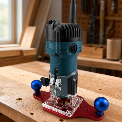 Heavy Duty Trimming Machine Bottom Plate Tool With Precision Hardware For Woodworkers And Woodcraft Projects on a workbench.