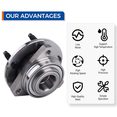 Set Of 2 Front Wheel Bearing Hub Assemblies For 2005-2007 Pontiac G6 And 2004-2007 Chevy Malibu Non ABS, OE-Grade Replacement Hubs With Easy Install, highlighting durability features.