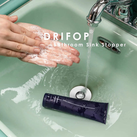 Universal Bathroom Sink Stopper And Drain Strainer No Fuss Pop Up Plug With Stainless Steel Hair Catcher in sink use