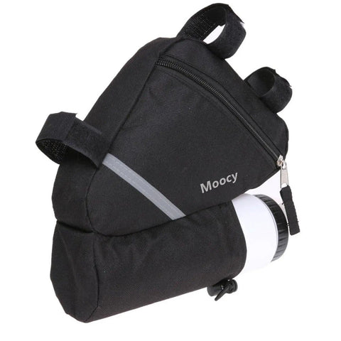Ultralight Reflective Triangle Frame Bag For Bikes With Water Bottle Pouch in black finish