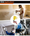 Top Shelf Pneumatic Texture Sprayer Hopper Gun With 0.8 Gallon Hopper Tank And Three Rugged Swappable Nozzles mounted on a bent tube for drywall finishing.
