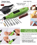 Close-up of a precision electric tool from the 108 Piece Model Tools Kit For Modelers And Hobbyists with interchangeable heads.
