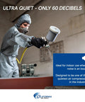 Ultra Quiet Oil Free Air Compressor With An Eight Gallon Aluminum Tank And Hassle Free Rolling Wheels For Smooth Indoor Jobs showing a worker using a spray gun.