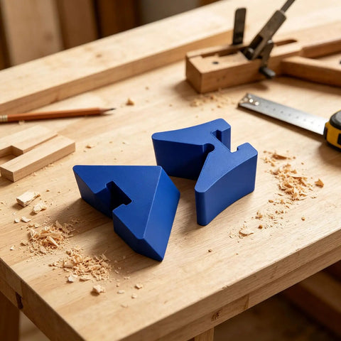 Heavy Duty Lightweight Portable Angle Clamp Adapter With Precision Alignment System For Fast Setup And Smoother Woodworking On Job Sites, White on wooden workbench.