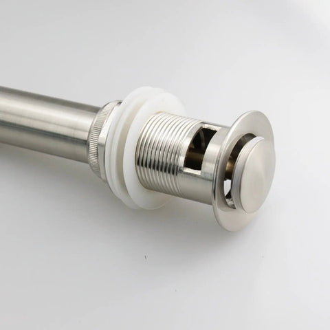 Easy Install Bathroom Sink Pop Up Drain With Overflow For Openings From 1.57 To 2.36 Inches Solid Brass Construction With Brushed Nickel Finish Includes One And A Quarter Inch Tailpiece And Small Cap Stopper
