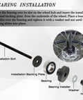 Heavy Duty Wheel Bearing Puller And Press Kit For Harley Davidson Motorcycles showing installation tools including bolt, backing plate, bearing, and installer.