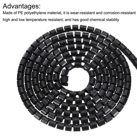 Cable Management Sleeve Kit With Spiral Tube Wrap, PE flexible black, 5M length, 8mm inner diameter, coiled layout