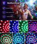 Sound Activated Party Lights With Remote DJ Lighting 7 Modes Rotating Disco Ball displaying various color patterns