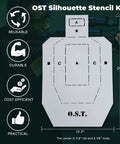 Heavy Duty 10 Mil Mylar Silhouette Target Stencil for Cardboard or Paper Shooting Targets with size measurements shown.