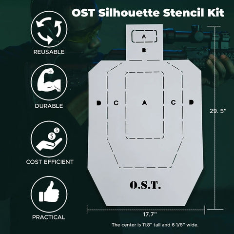 Heavy Duty 10 Mil Mylar Silhouette Target Stencil for Cardboard or Paper Shooting Targets with size measurements shown.