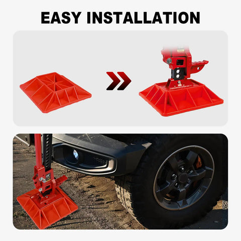 48 Inch Utility High Lift Farm Jack With Base Mate And Off Road Base Stand lifting a car on soft ground