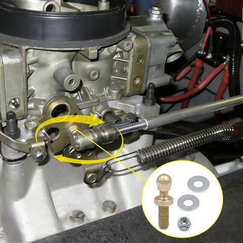 Throttle Lever Stud For Steel Carburetor Linkage 2 Pack Durable Cadmium Plated showing carburetor linkage stud installed on throttle arm
