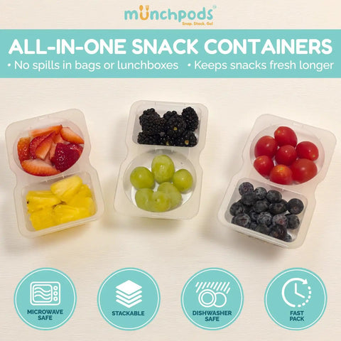 Two Compartment Reusable Snack Containers With Lids 20 Pack 40 Pieces Leak Proof Snack Prep Trays displaying fruits