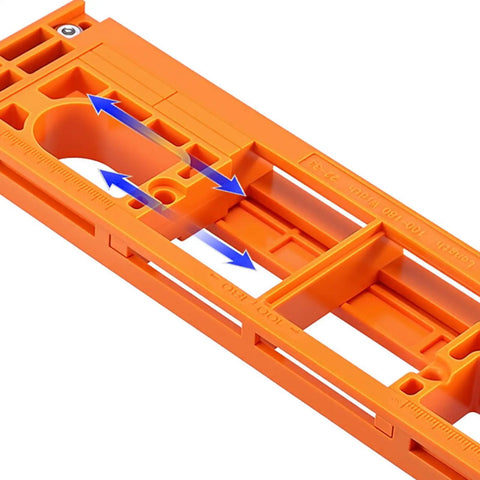 Adjustable Concealed Hinge Router Template For Seamless Cabinet Doors And Reusable Woodworking Guides with orange jig board detail.
