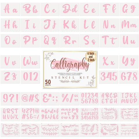 Go To Calligraphy Stencil Kit With 50 Pieces Large 4 Inch And Small 2 Inch Alphabet Stencils Numbers And Floral Designs