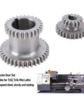 Top Shelf Heavy Duty Mini Lathe Gear Set High Low Speed Transmission Kit With Motor Belt Pulley Premium Replacement Parts featuring durable high speed steel gears.