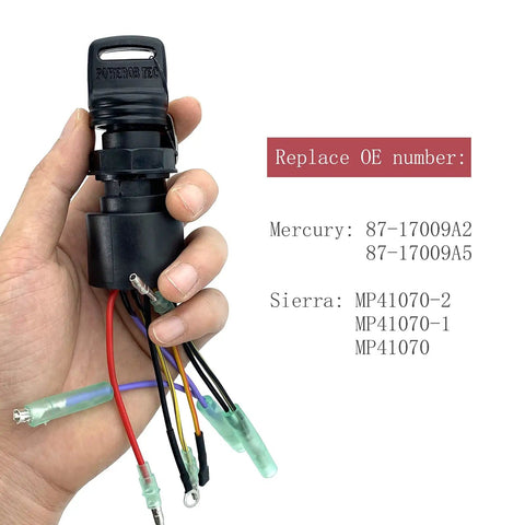Boat Ignition Switch With Key Replacement For Mercury Mariner Outboard Motors, 3 Position 6 Wire held in hand
