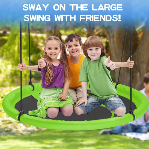 Kids enjoying Large 48 Inch Saucer Tree Swing For Kids And Adults, Family Friendly Flying Swing with 700 Lbs Weight Capacity, outdoors