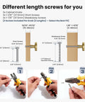 Three Pack 1 1/4 Inch Brushed Gold Solid Zinc Cabinet Knobs with different length screws and installation instructions