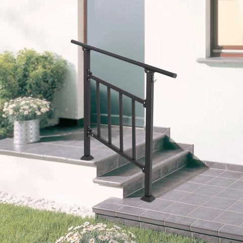 Heavy Duty Three Step Steel Stair Railing With Safety Guard Fence For Outdoor Decks And Porches Powder Coated Handrail on concrete steps.