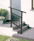 Rock Solid Heavy Duty Black Metal Stair Railing With Integrated Safety Fence For Three Step Outdoor Porch and Indoor Hallway Kickass Rust Proof Handrail Slick Durable Finish on porch steps