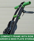 3lb Garden Seeder Workhorse With 7 Seed Plates For Precise Planting In Prepared Soil, close-up of row marker and seed plate holder