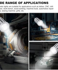 Magnetic LED Work Light 15W 1200LM with flexible gooseneck and base lighting a lathe, CNC machine, and workshop setup.