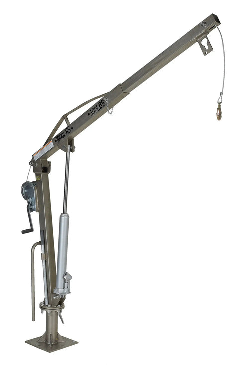 Rock Solid Stainless Steel Truck Mount Davit Crane Boasting Four Foot Telescopic Boom with manual winch and swivel.