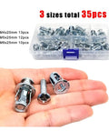 Expansion Rivet Jack Nut Kit For Hollow Walls And Drywall 35 Piece Set In M4 M5 And M6 Heavy Duty DIY Friendly Carbon Steel Construction With Petal Anchors That Expand Behind Walls For Strong Reliable Fastening And Woodworking Projects, 3 sizes total 35pcs