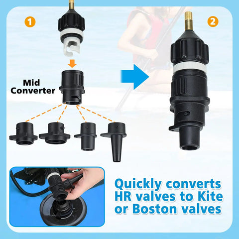 Inflatable Paddle Board Pump Adapter Kit With Boat Standard Valve Converters And Nozzle Set for easy valve conversion