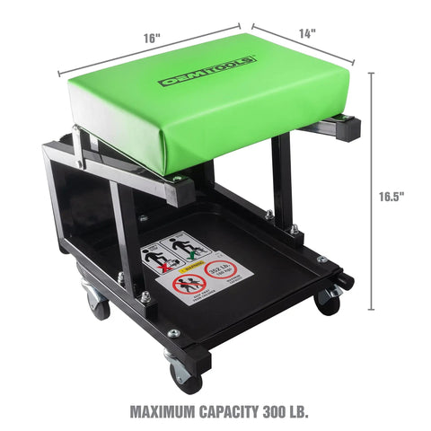 2 In 1 Mechanic Stool And Step Stool With Rolling Seat Adjustable Height Thick Padded Vinyl Cushion 300 Lb Capacity Five Swivel Casters