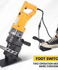 Beefy 1800W 20Ton Electric Hydraulic Hole Puncher with Five Dies and Foot Pedal in use on metal material
