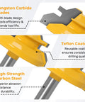 Close-up of 45 Degree Lock Miter Router Bit Set Three Piece Kit With One Quarter Inch Shank, showing tungsten carbide blades.