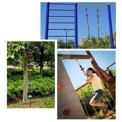 6.56 Foot Climbing Rope Swing With Treads And Plate Swing Hanging Kit For Trees, Slacklines, Play Towers, And Indoor Play Areas