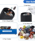 Electric Rock Tumbler With Dual Drum, 6Lb Capacity Lapidary Polisher Built For Rockhounds and Gem Hobbyists showing use guide.