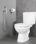 Stainless Steel Handheld Bidet Sprayer For Toilet With Warm Water, Brass Hot And Cold Mixing Valve beside white toilet