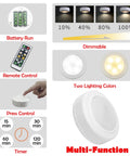 Diagram showing features of Two Pack Battery Powered Led Wall Sconces With Remote Control No Drill Install, including dimming and timer options.