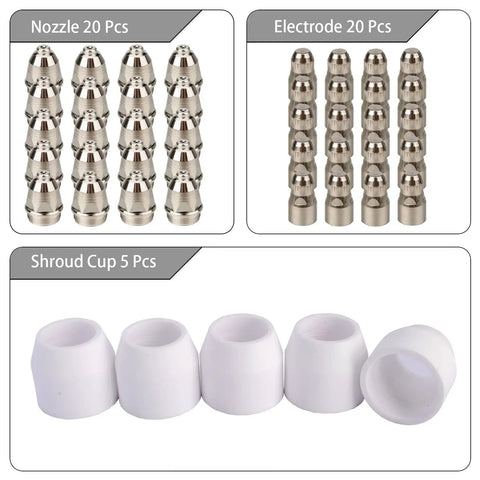 Pro Grade Plasma Cutter Nozzle Electrodes Consumables Kit With 1.5 Tip For 80 Amp 45 Pieces Durable Wear Resistant Parts Set