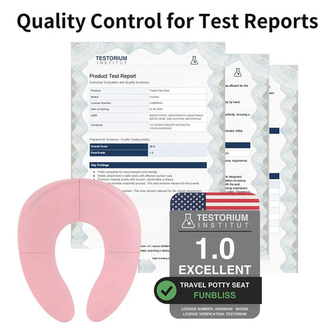 No Sweat Portable Potty For Toddler Pink Travel Training Seat with quality test report and rating, showing reliability and safety.