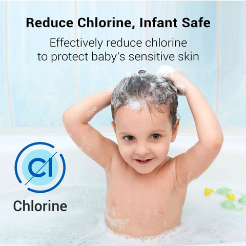Child bathing, smiling with shampoo lather in a tub demonstrating the benefits of Shower Filter Replacement Cartridge For Aquasana AQ 4125.