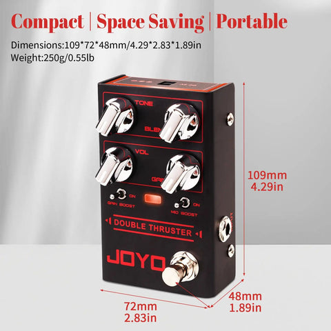Compact Bass Overdrive Pedal With Blend Dial For Clean Mix And Edge Mid And Gain Boost Switches Double Thruster R28