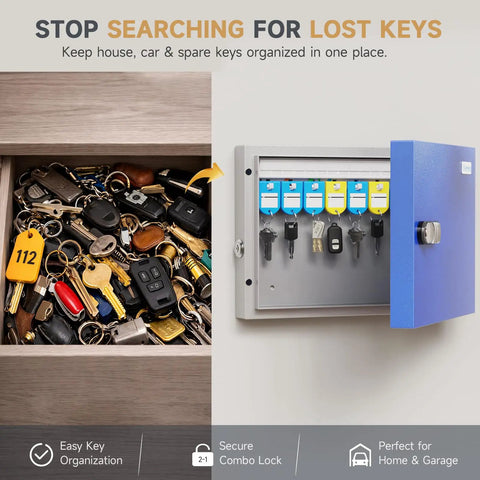16 Key Wall Mounted Lock Box With Three Digit Combination Lock And Backup Key, Key Organizer for home and office use